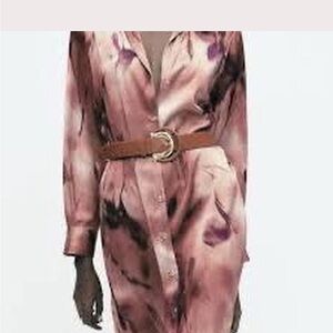 Zara Pink Tie-Dye Midi Shirt Dress